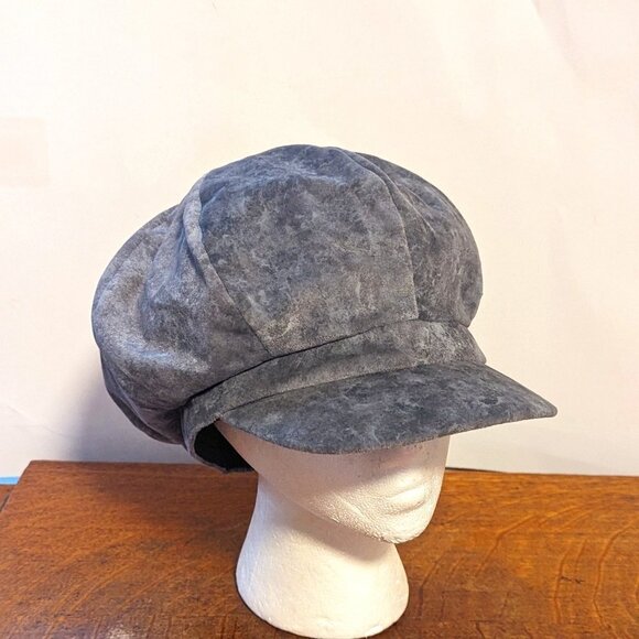 Vintage Microsuede Fiddler Cap Hat Newsboy Cadet Pageboy Grey Elastic Back Y2K - Picture 9 of 9